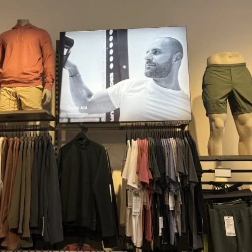Framed picture of Faysal used as a retail display